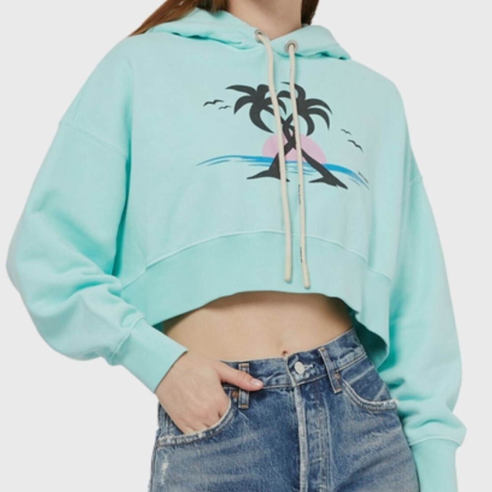 Palm Angels Turquoise Cropped Hoodie